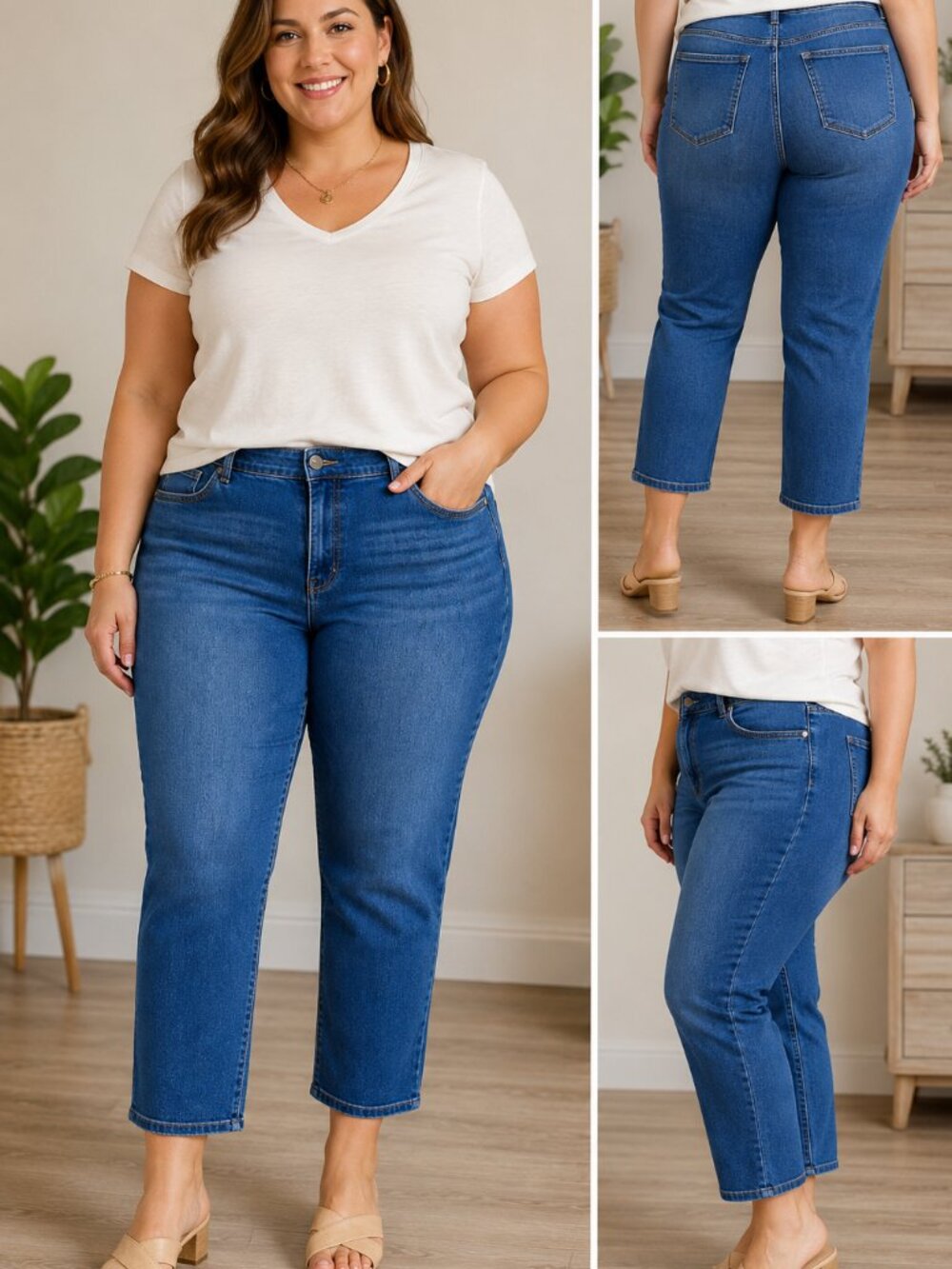 Democracy Absolution Jeans Women's 22W Plus Medium Wash Stretch Straight Crop Mi